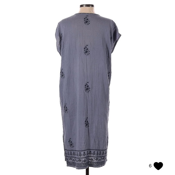 Boho kaftan dress. XSP. 100% cotton. Muslin/cheesecloth feel. Blue/gray. - Picture 2 of 6